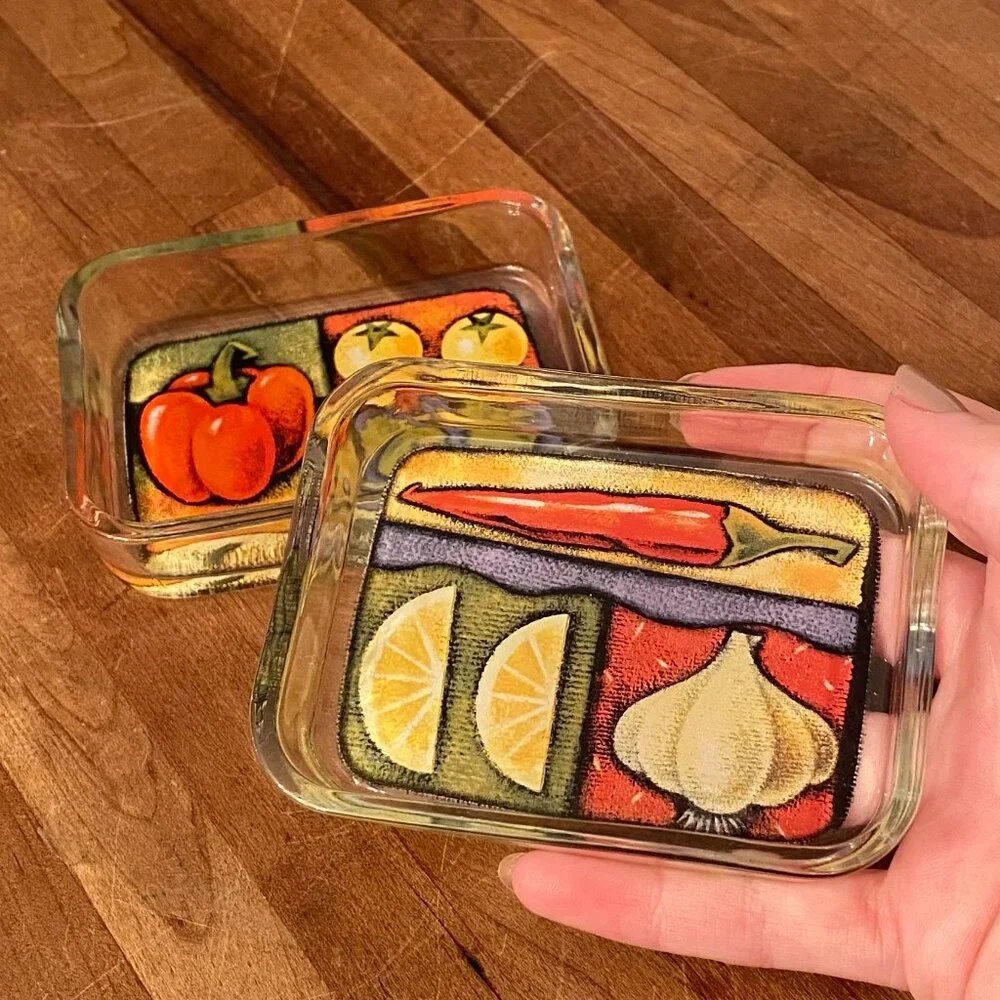 Vintage Olive Oil Dipping Glass Dish  Set of 2